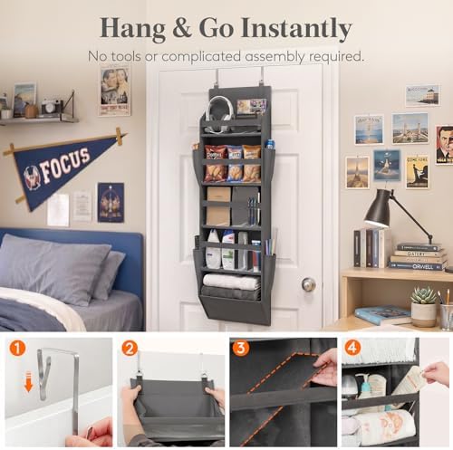 Lifewit 1 Pack Over the Door Organizer 5 Section Hanging Storage, Dark Gray - Image 5
