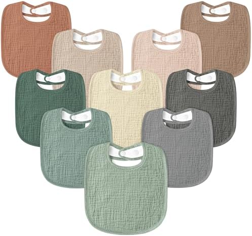 Susurration Muslin Baby Drool Bibs 10Pack Soft Square Adjustable Bandana Bibs by Susurration