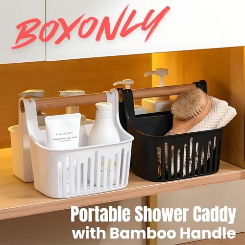 Portable Shower Caddy with Bamboo Handle-Divided Organizer Basket - Image 2