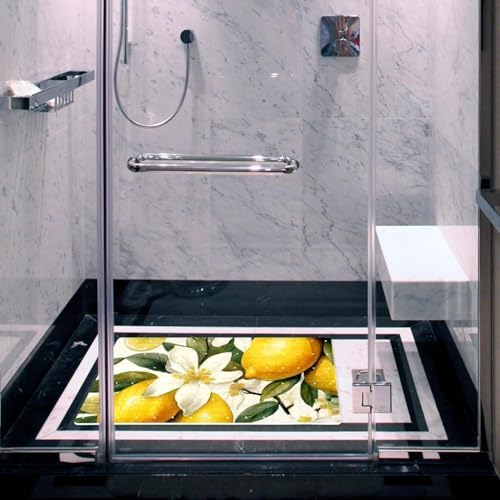 Shower Mat Non Slip 26.8 x 15.1 Inches, Lemons Flowers Bathtub Mat Shower Stall - Image 6