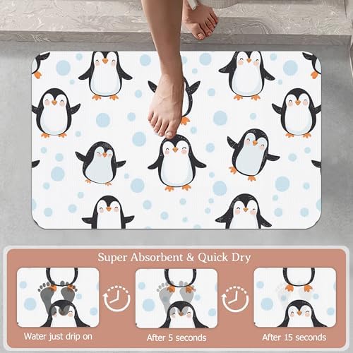 Diatomaceous Earth Bath Mat, Cute Cartoon Bath Rugs, Baby Penguins Non-Slip - Image 3