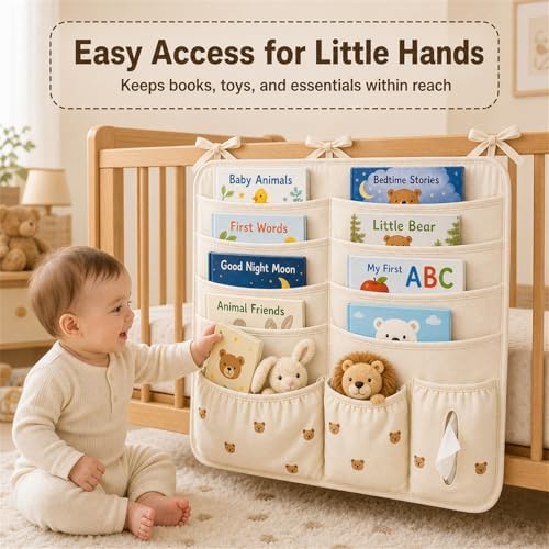 Bedside Caddy Nursery Playpen Organizer, Hanging Crib Book & Toy Storage - Image 2