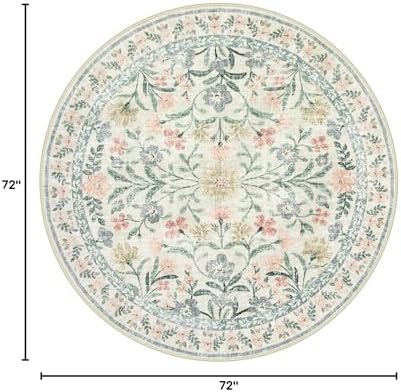 Wonnitar Floral Round Rugs 6ft, Boho Large Machine Washable Circle Rug - Image 2