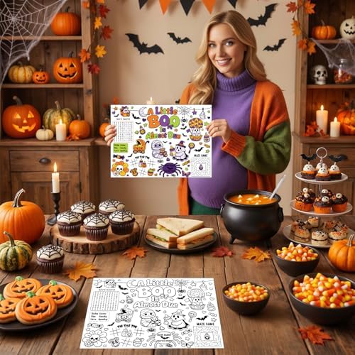 12PCS Halloween Baby Shower Coloring Placemats A Little Boo is Almost Due - Image 5