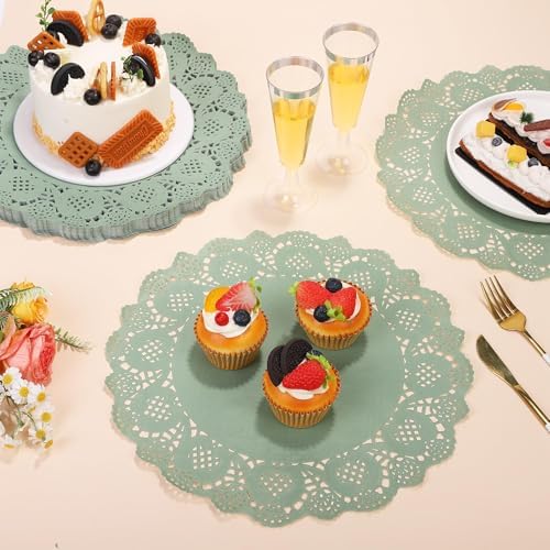 MCEAST 100 Pack Round Sage Green Paper Doilies 13.5 Inches Lace Paper Place - Image 4
