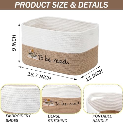 Book Lover Storage Basket Woven Embroidered Storage Bins Gift - Image 3