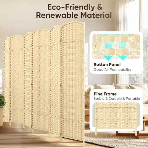 JOSTYLE Rattan Room Divider, 6-Panel Folding Privacy Screen 6ft. Extra Wide - Image 3
