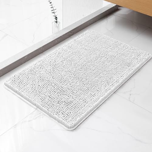Chenille Bathroom Rug 20"x32" Light Gray, Non-Slip Plush Bath Mat by Kildoss