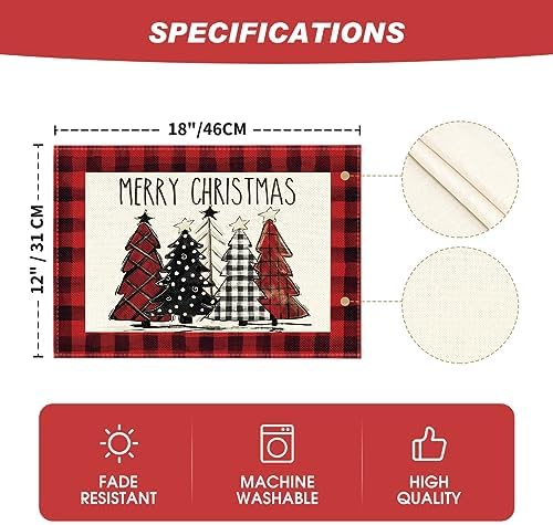 Artoid Mode Red and Black Buffalo Plaid Christmas Trees Placemats Set of 2 - Image 6