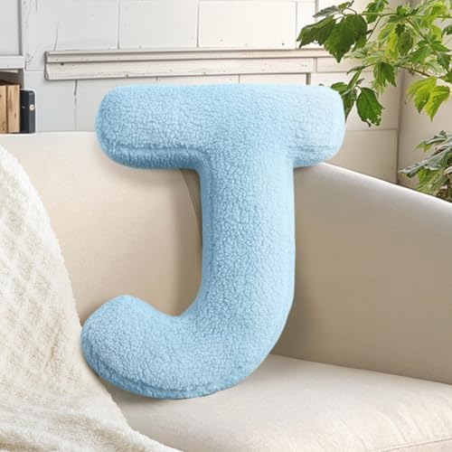Plush Alphabet J Letter Pillow Light Blue Initial Letter Cushion by huraty