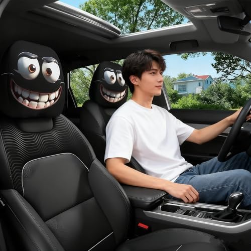 Funny Cartoon car headrest Cover, 2 Pieces Set of Cute Funny Eyes, Suitable - Image 5