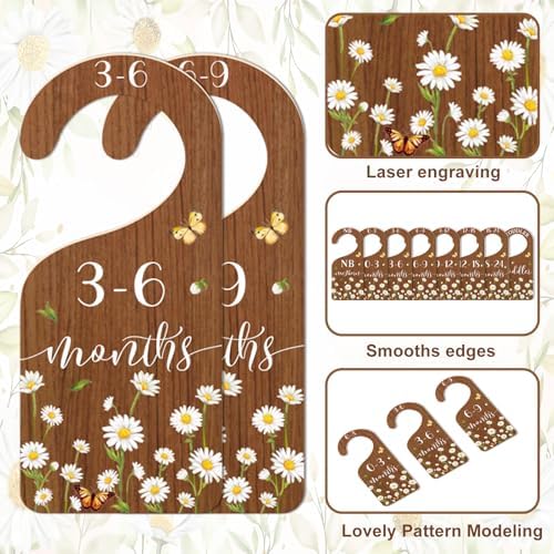 Whaline 8Pcs Daisy Baby Closet Size Dividers Hanging Wooden Baby Closet - Image 3