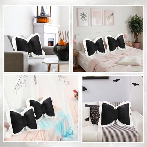 Yousoontic 2 Pcs Bow Throw Pillows 15.7x12.6 in, Waffle Weave Fabric - Image 6