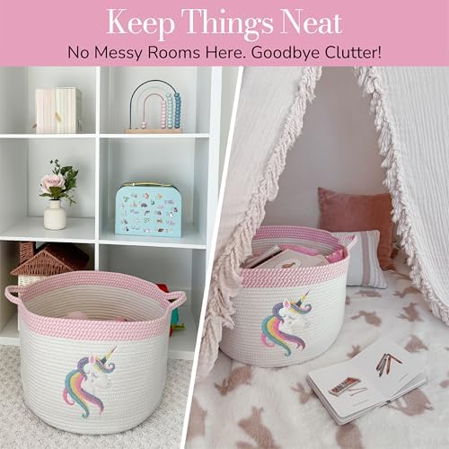 Unicorn Baby Storage Basket, Woven Cotton Rope Nursery Bin, 15x11 in - Image 4