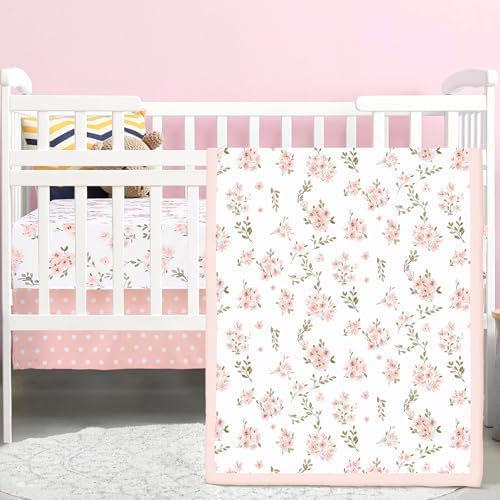 Hahafelt 3 Pcs Pink Floral Baby Crib Bedding Set by Hahafelt