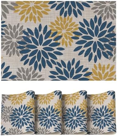 Artoid Mode Floral Vinyl Placemats Set of 4, Heat Resistant Washable Non-Slip by ArtoidMode