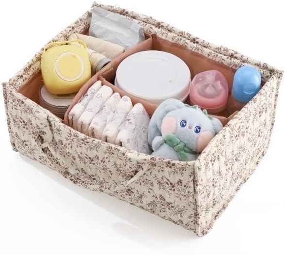 Diaper Caddy Organizer, Cute Floral Nursery Storage Basket, Soft Portable - Image 3