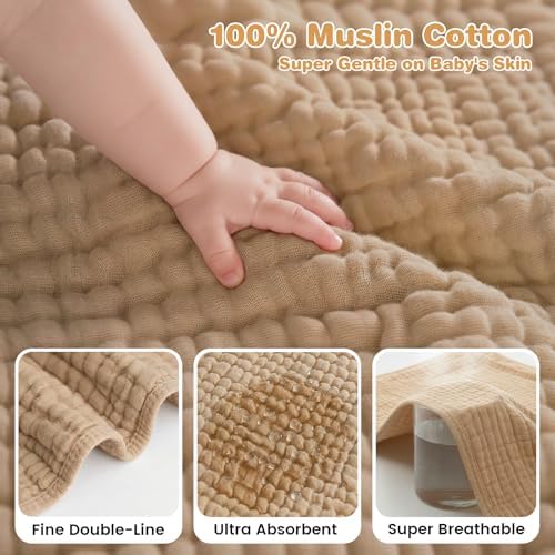 Muslin Hooded Baby Towels 2 Pack, 100% Cotton Baby Bath Towels - Image 2