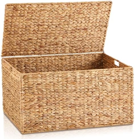 Wonderjune 36 x 20 x 18.5 Inch Water Hyacinth Wicker Storage Trunk by Wonderjune
