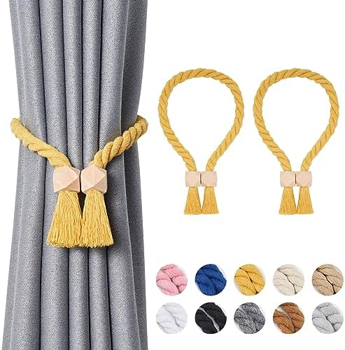 NICEEC 2 Pack Wooden Polyhedron Magnetic Curtain Tiebacks Boho Home Decor Drape by NICEEC