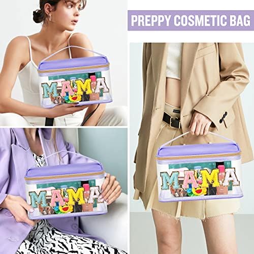 Chenille Letter Clear Makeup Bags Mama Pouch, Preppy Patch Makeup Bag Zipper - Image 4