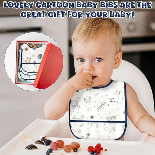 6Pcs Baby Bibs with Pocket, Waterproof Toddler Feeding Bib - Image 4