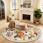 4ft Washable Round Rugs for Bedroom: Circle Living Room Rug Floral Vintage Non - Image 2