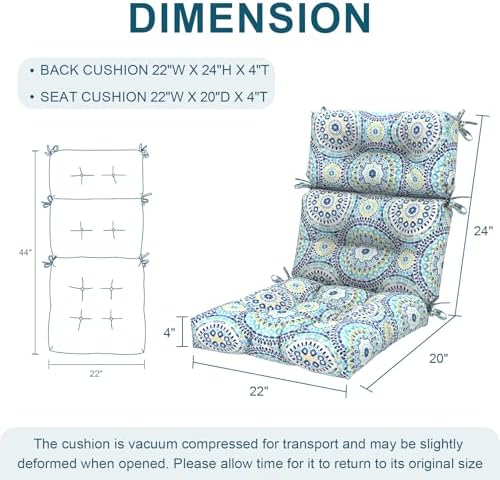DYTXIII Outdoor High Back Chair Cushions Set of 2, Water Repellent Tufted - Image 3