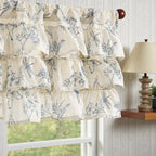 jinchan Ruffled Floral Valance Curtain 18 Inch 1 Panel Blue on Beige by JINCHAN