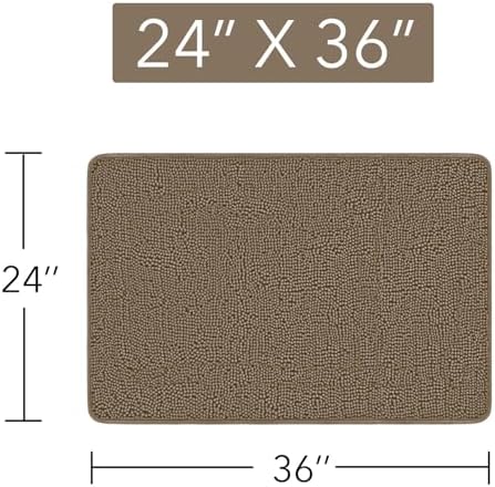 Yeaban Chenille Taupe Bathroom Rug 24"x36", Non-Slip Rubber Backing - Image 2