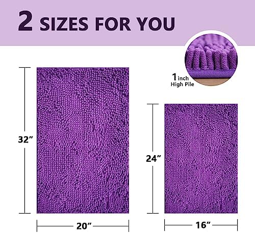 Bathroom Rugs Sets 2 Piece, Extra Soft Chenille Bath Mat Ultra Absorbent - Image 2