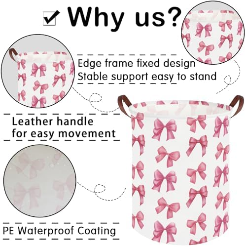 Bow laundry basket for girls, Nursery Hamper, Waterproof collapsible canvas - Image 6