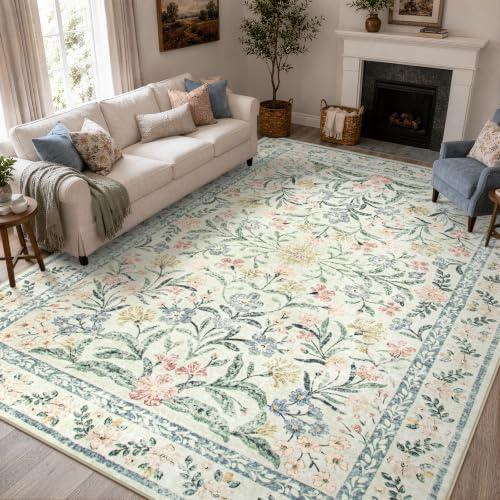 Wonnitar Large Rugs for Living Room, Soft Washable Floral 9x12 Area Rug for by Wonnitar