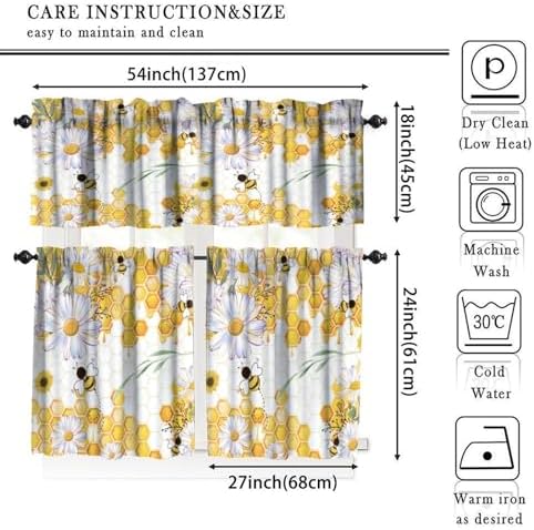 Girls Bee Valance Curtains, Spring Floral Watercolor Flower Honey Plants Window - Image 5