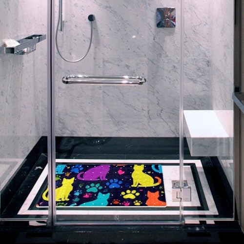 Shower Mat Non Slip, Colorful Cats Paws Anti Slip Bath Mat - Image 6