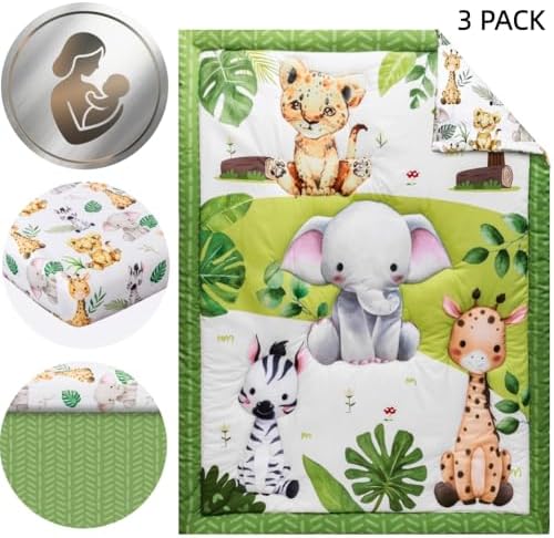 Baby Crib Bedding Set Safari Neutral Crib Nursery Comforter Bed Sets Decor - Image 3