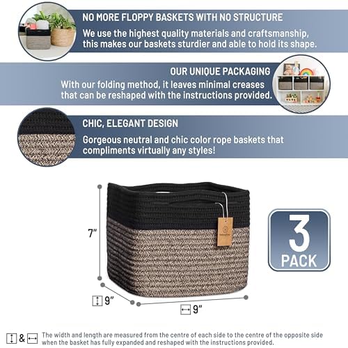 NaturalCozy Storage Cubes 9”x9”x7”Cotton Rope Woven Baskets - Image 2