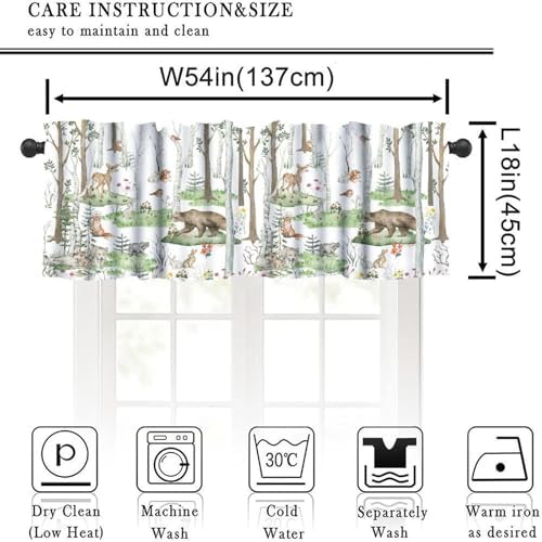 Woodland Animals Valance Curtains, Wild Animals Watercolor Forest Bear Deer Fox - Image 2
