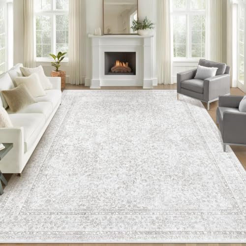 8x10 Area Rugs for Living Room: Washable Large Vintage Floral Rug Low Pile by LOSBULAKE