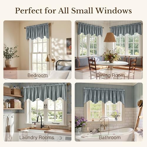 StangH Stone Blue Velvet Window Valance Scalloped 52x18 Inch, 1 Panel - Image 6