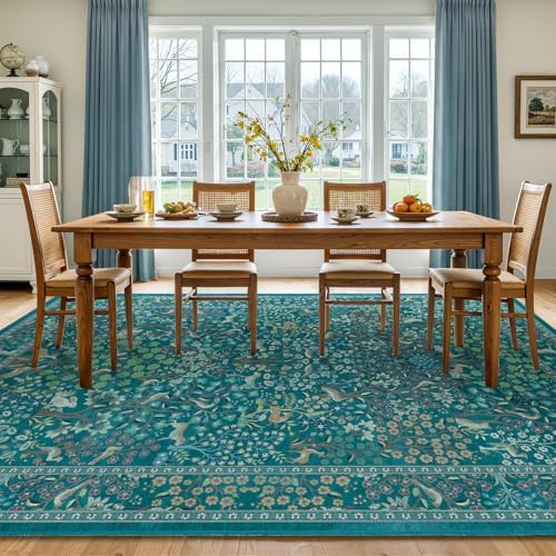 Teal Floral Animal Large 9x12 Rugs - Image 3