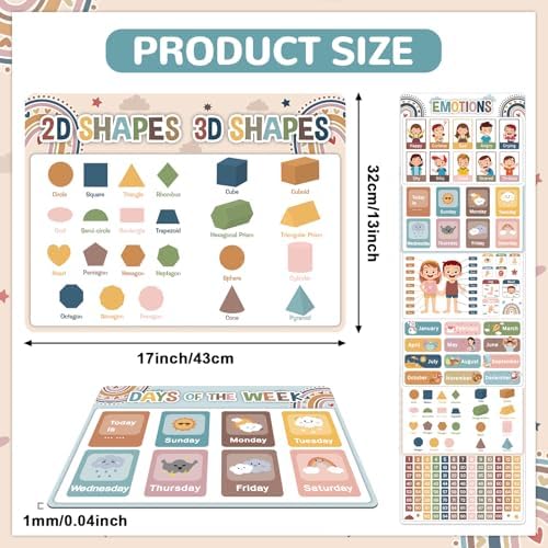 Preschool Placemats Set of 6 Boho Kid Plastic Table Mat 17×13×0.04in - Image 2