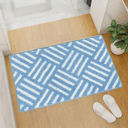 ORTIGIA Striped Blue Bathroom Rugs Non Slip Washable, 20x30 Quick Dry Absorbent - Image 5