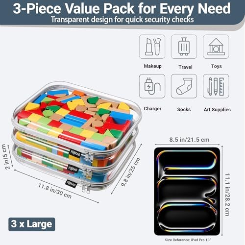 YQBRAO Clear Hard Shell Zipper Cases, 3 Large Travel Organizers - Image 4