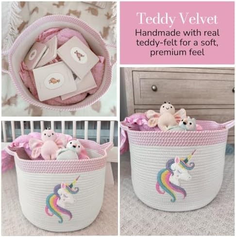 Unicorn Baby Storage Basket, Woven Cotton Rope Nursery Bin, 15x11 in - Image 2