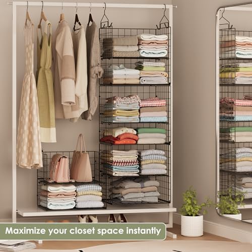 8 Tier Widened Hanging Closet Organizer and Storage Shelves, Metal & Foldable - Image 6