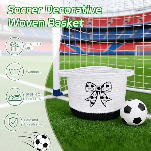 Bow Woven Basket- Beautiful Cotton Rope Gift Basket Embroidered Soccer Bow - Image 4