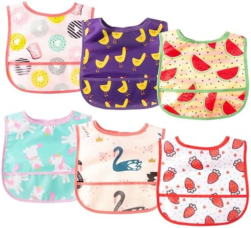 6Pcs Waterproof Baby Feeding Bibs, Mess Proof Toddler Bibs by 2ooya