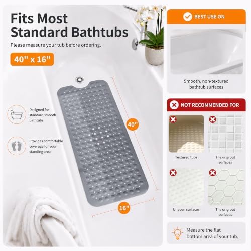 Yimobra Non Slip Bath Mat for Tub 40x16, Extra Long Bath Tub Mat - Image 2