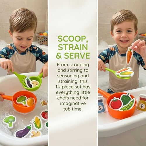 Scoop, Stir & Play Toddler Bath Toy | Floating Foam Veggies, Ladle - Image 4